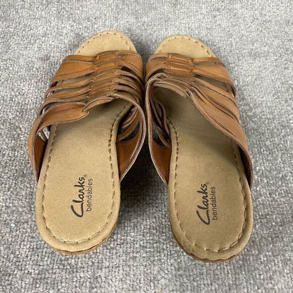 Clarks Bendables Women's Wedge Sandals Tan Brown Strappy Espadrille Size 9.5M - Picture 5 of 7